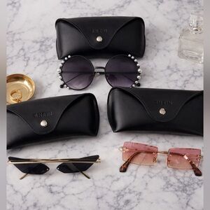 SHEIN Round Pearl & Rimless Square Sunglasses Set - Black, Pink, Gold